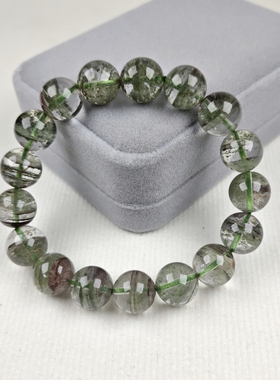 12.5mm天然巴西绿幽灵手链水晶手串 千层山星光幽灵 男女同款