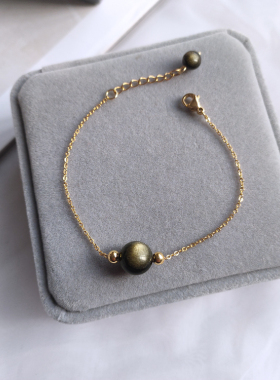 天然黑曜石美国包金转运珠手链