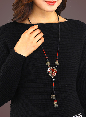 原创设计风复古长款挂件毛衣链