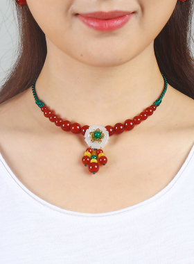 民族风红玛瑙锁骨链甲状腺术后遮挡脖子疤痕项链挡颈部疤痕饰品女