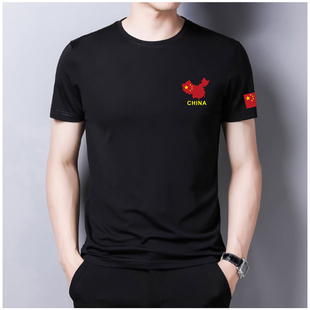China中国字样t恤男夏季纯棉休闲修身国潮五星体恤半袖上衣服定制