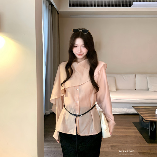 秋季新款 DARA ROSE 高级感气质显瘦插腰收腰长袖衬衫小衫QK9981