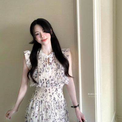 正品 DARA ROSE 夏季温柔风气质小飞袖碎花雪纺连衣裙 S8922