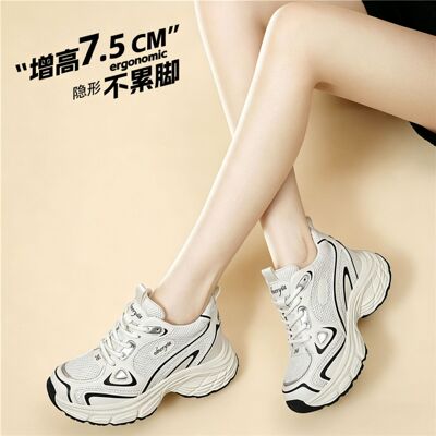 韩版复古增高老爹鞋2026新款软底透气运动鞋网面厚底女鞋现货批发