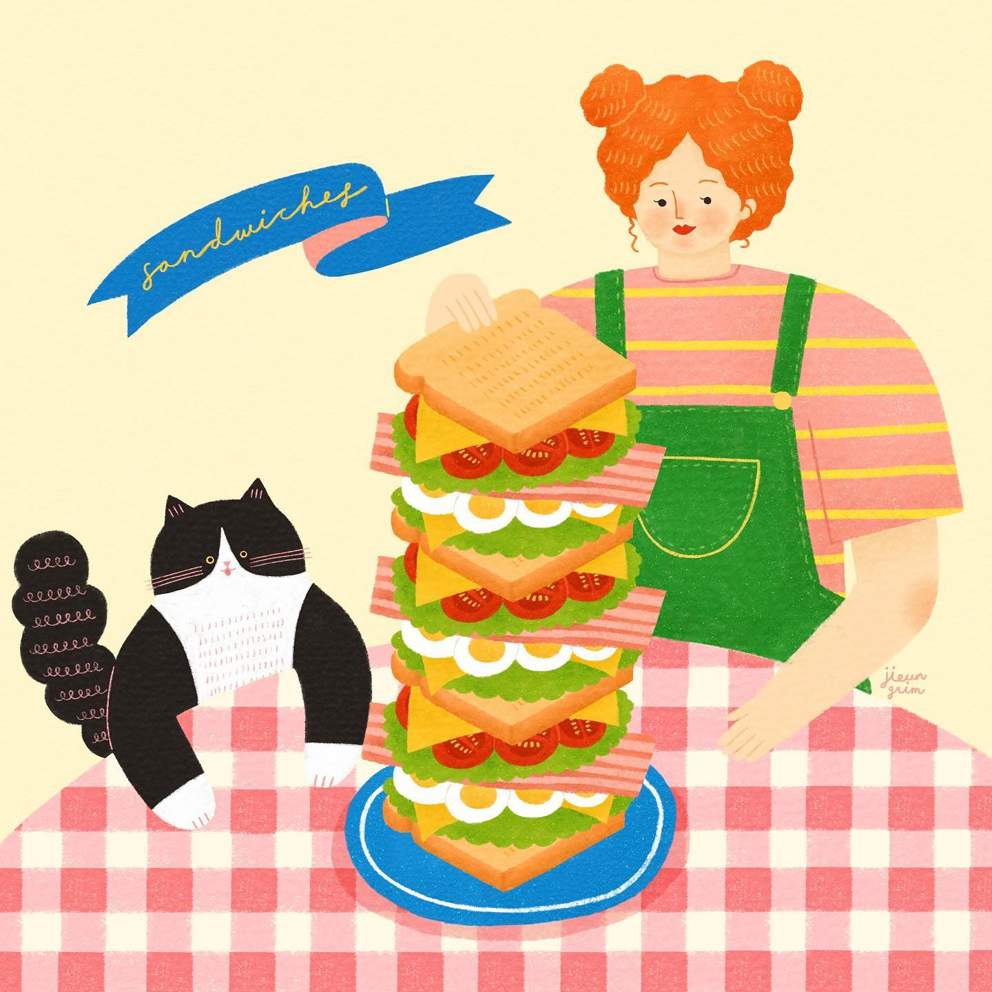 韩国插画师jieungrim可爱的绘画平面设计手稿作品 学习临摹素材