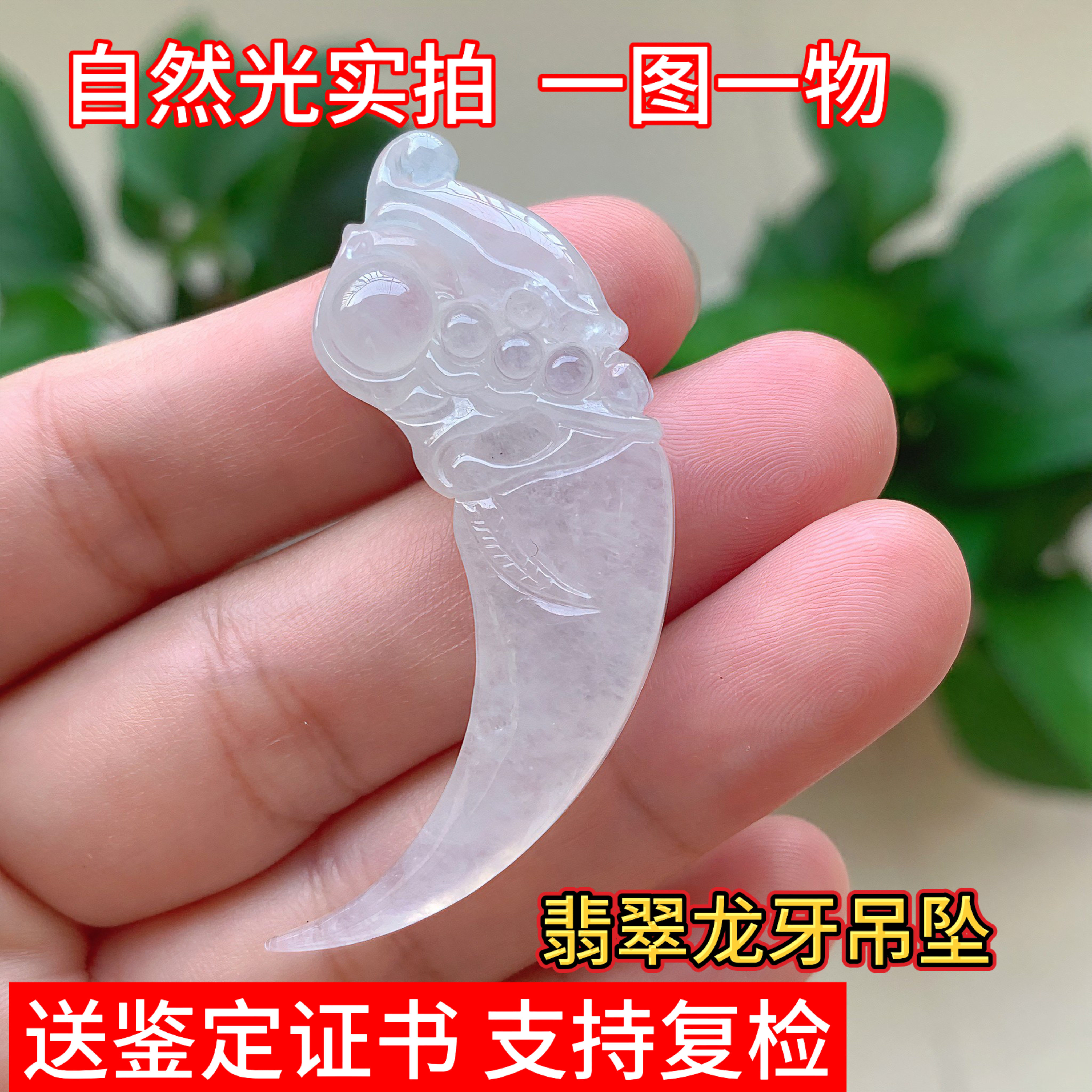天然缅甸翡翠冰糯种龙牙挂件吊坠玉坠玉器男女珠宝礼物送长辈首饰