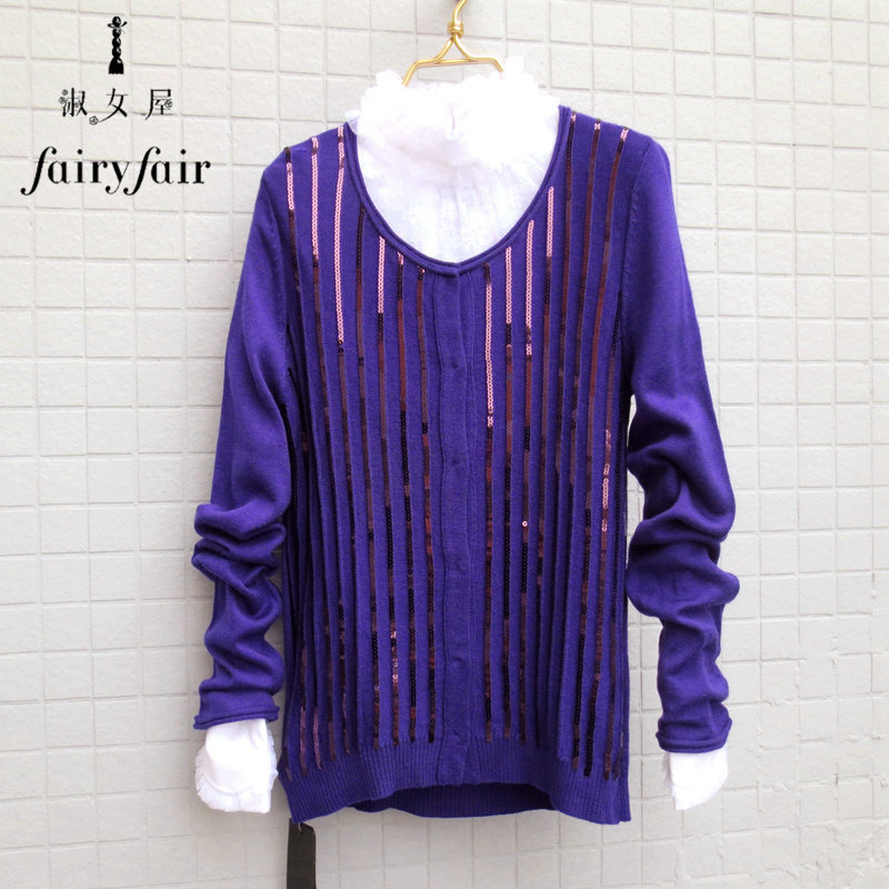 fairyfair紫色亮片装饰暗扣毛衣