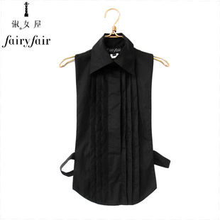 夏款 FAIRYFAIR 专柜正品 黑色棉质露背百搭压褶无袖衬衫女