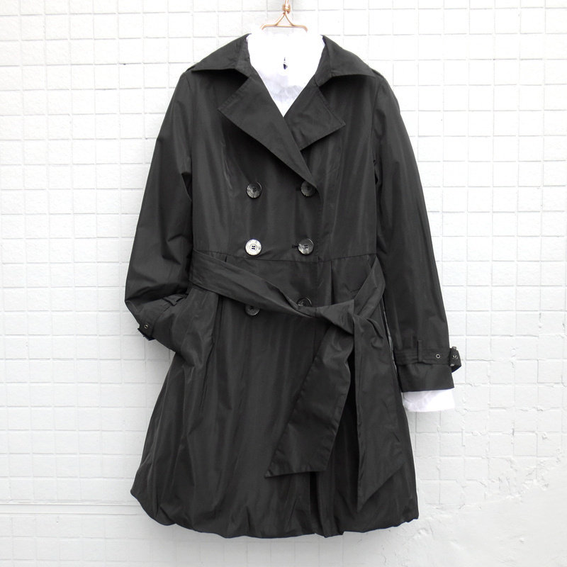 FAIRYFAIR正品黑色双排扣V尖领腰带风衣中长款外套女 春秋季特价
