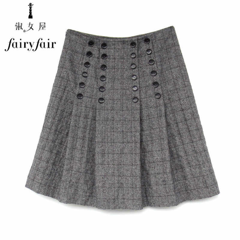 百褶裙FAIRYFAIR羊毛呢六分裙