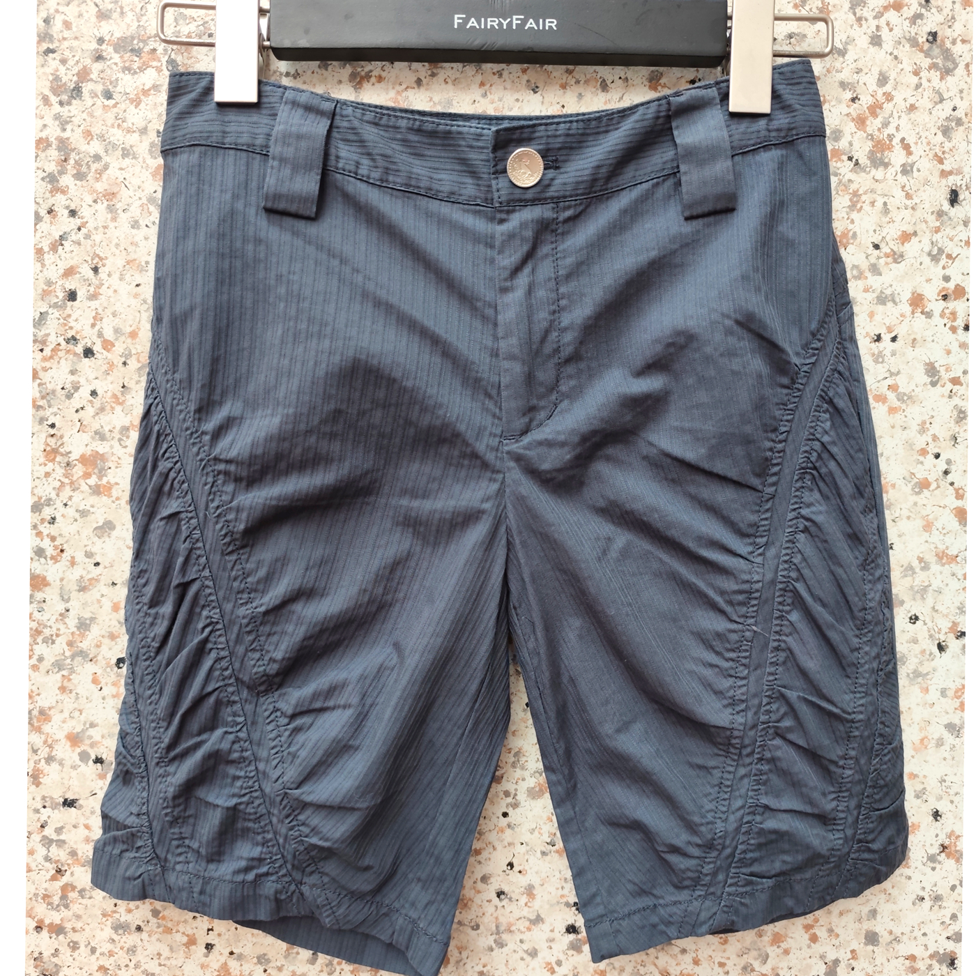 品牌女裤暗条纹全棉修身四分短裤