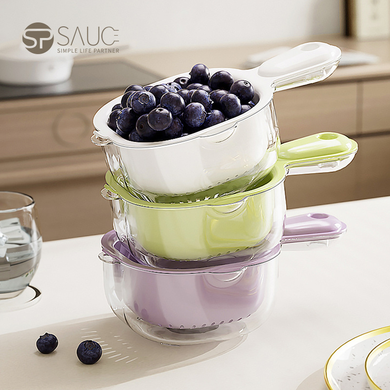 日本厨房双层沥水篮带手柄洗水果神器办公家用客厅淋水篮精致