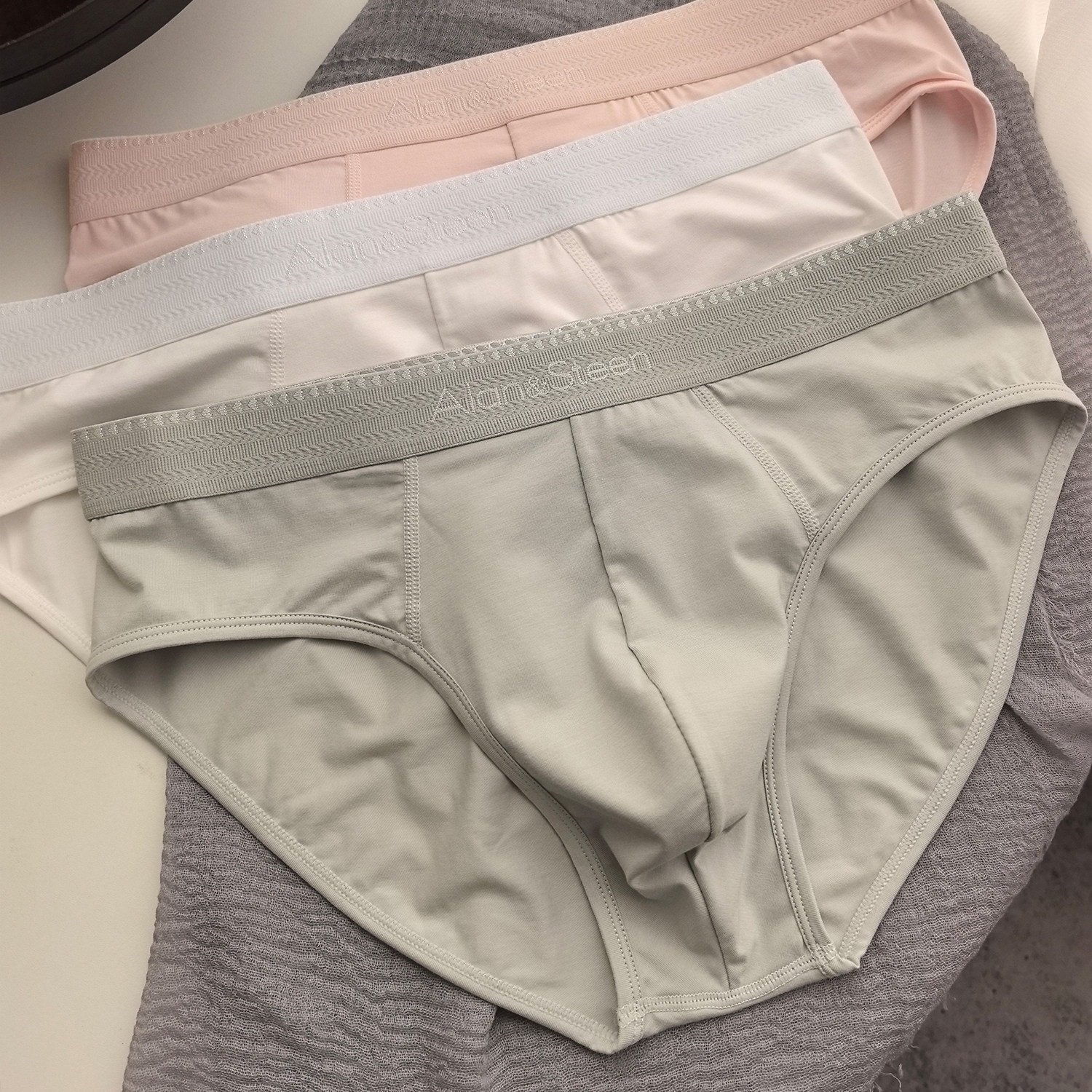 细密柔软高弹莫代尔棉男士三角裤纯色三角裤男提花暗花腰带