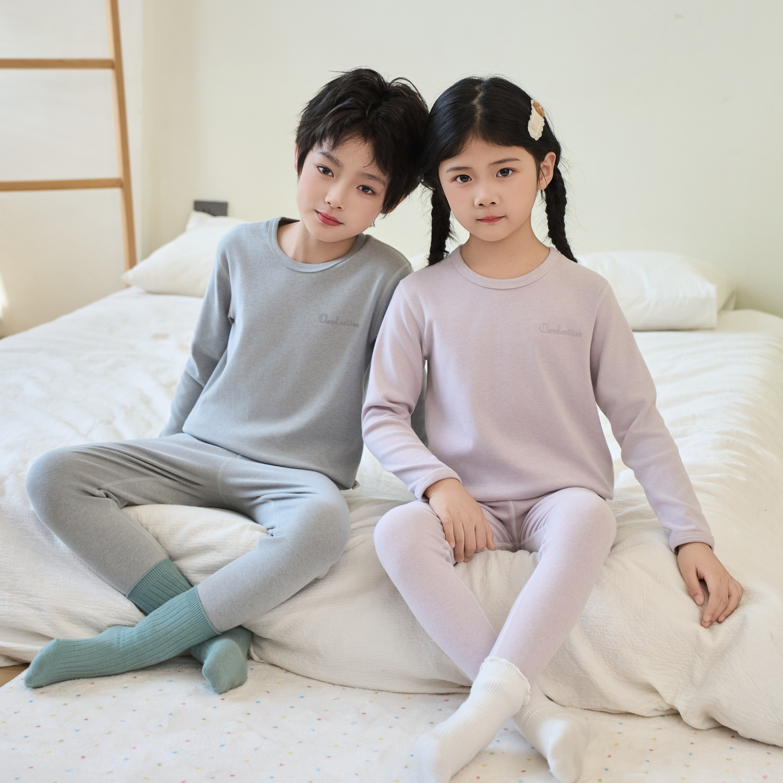 秋冬男女童加厚保暖棉毛衫套装