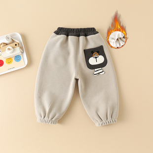 男童加绒裤子秋冬一体绒加厚运动裤2025新款一岁洋气冬季宝宝卫裤