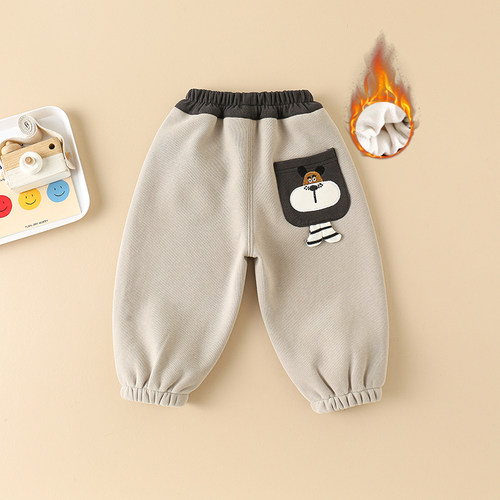 男童加绒裤子秋冬一体绒运动裤