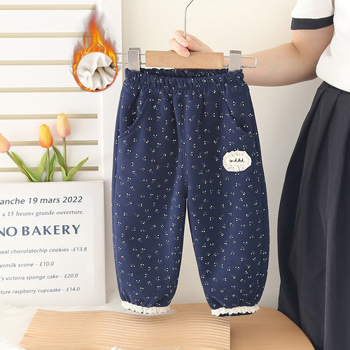 女童加绒裤子秋冬外穿小童一体绒