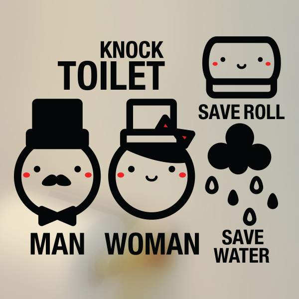 男女厕所防水贴纸浴室卫生间装饰玻璃贴贴画卡通请敲门儿童房门贴