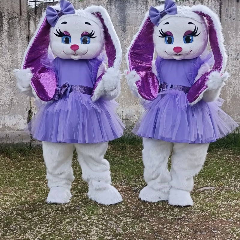 可爱紫色纱裙兔毛绒人偶服成人可穿生日派对可爱到犯规玩偶服道具图片