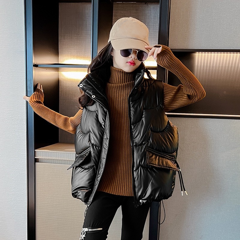 女童亮面宽松棉坎肩免洗马甲时尚