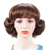 枝生蝶假发女士短卷发女高档精品化纤丝 中老年齐斜刘海反翘卷发