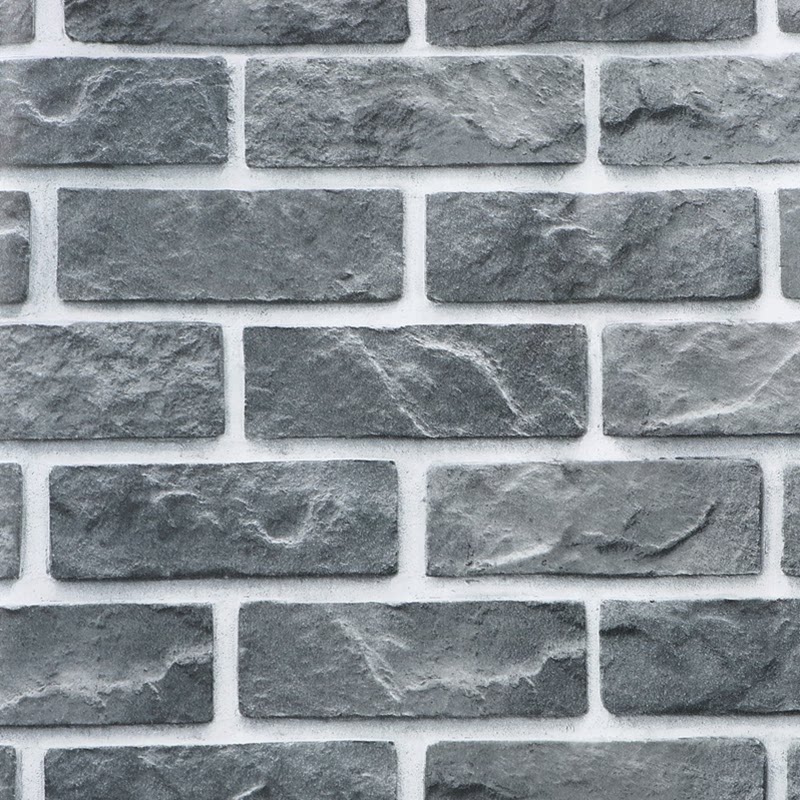 中式复古长条砖墙纸 深灰色浅灰色砖头壁纸 LOFT工业风不规则砖纹