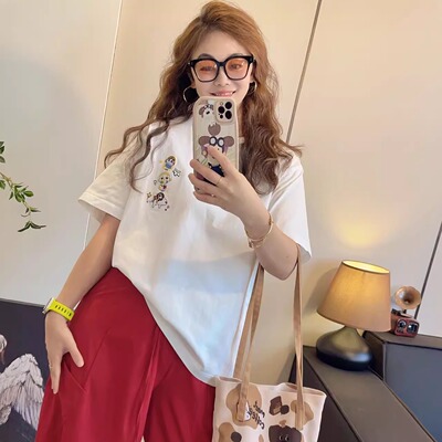 纯棉刺绣加厚短袖T恤简约韩版