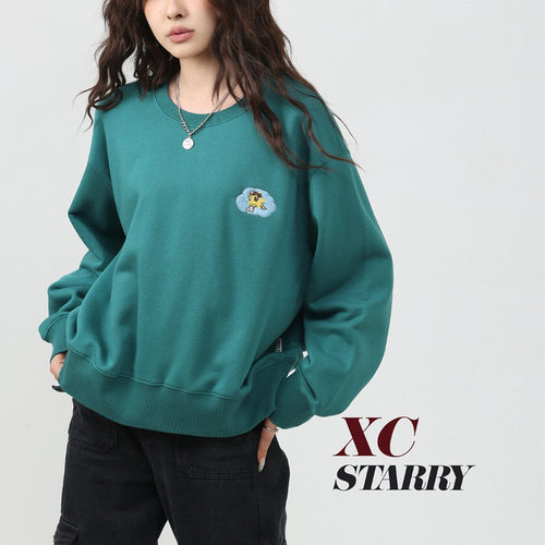 印花圆领纯棉加绒卫衣宽松显瘦冬