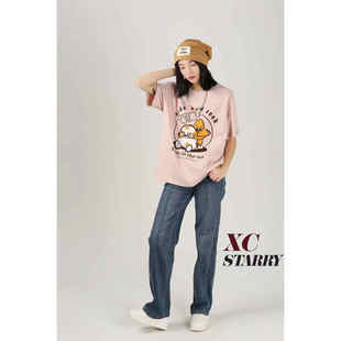 小羊纸袋5002星星纸袋家四季加厚款纯棉短袖正肩T恤宽松印花男女