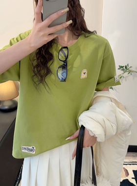 XCStarry5007立体瓦片绣圆领宽松双纱纯棉长袖T恤打底衫春秋夏