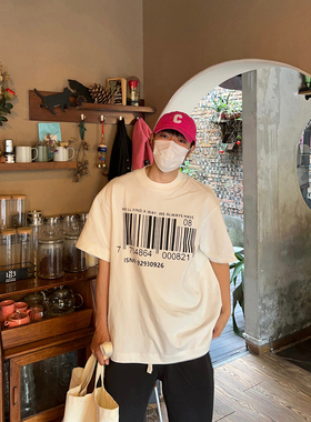 简约条形码印花T恤百搭圆领短袖上衣/Temporary Exile临时流放