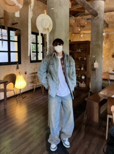 砂洗做旧喷色牛仔裤/Temporary Exile临时流放百搭宽松牛仔休闲裤