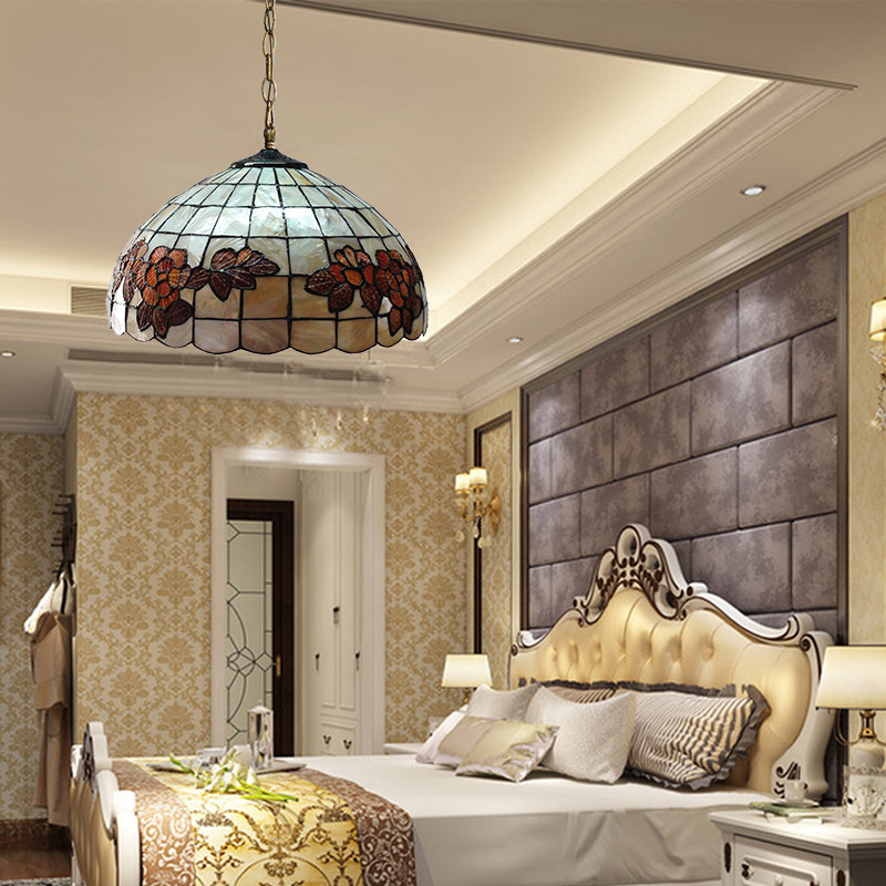 欧式16寸玫瑰花古典手工天然贝壳阳台书房卧室床头农家乐升降吊灯