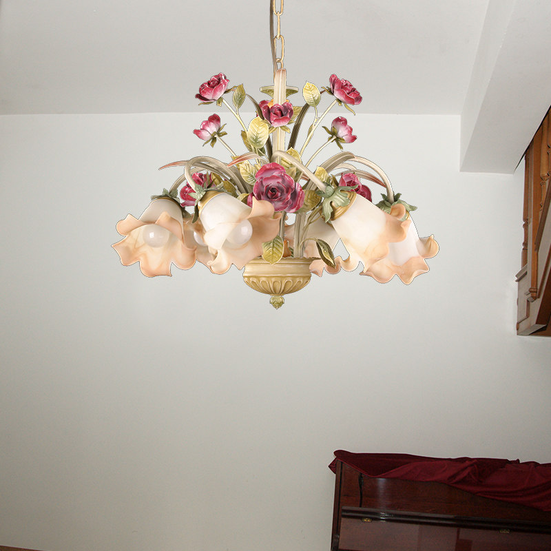 简约田园铁艺红玫瑰花吊灯轻奢葡萄珠卧室床头壁灯客厅书房吸顶灯