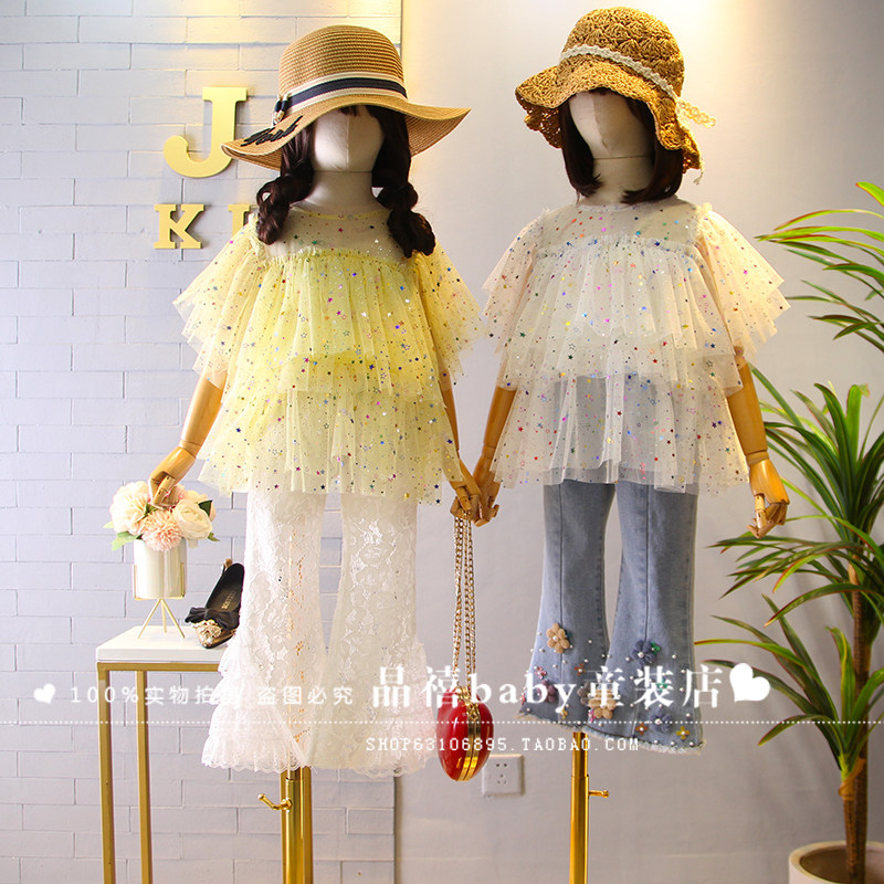 清仓   娃娃衫夏女童甜美层层网纱短袖上衣公主短t