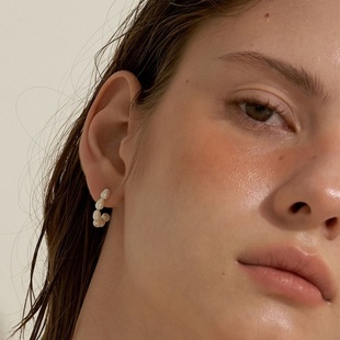 耳钩小巧气质 L自制韩国小众14k包金半圈天然珍珠耳钉女米粒法式