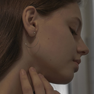 极简线条耳环 法式 日韩简约小众圆形耳圈冷淡风925纯银耳钉