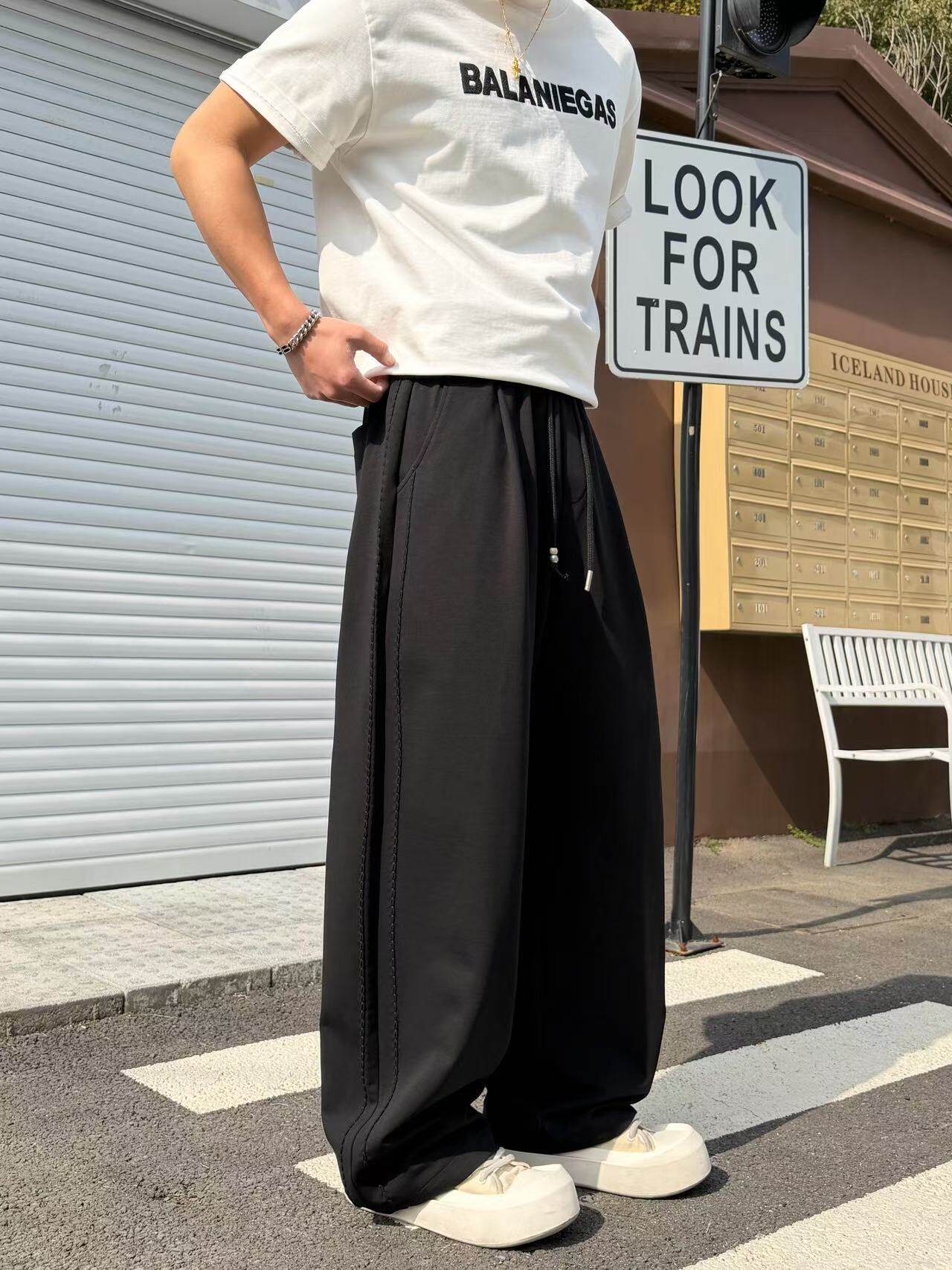 2026夏季新款设计感纯色垂感卫裤男潮流宽松休闲百搭直筒裤子潮流