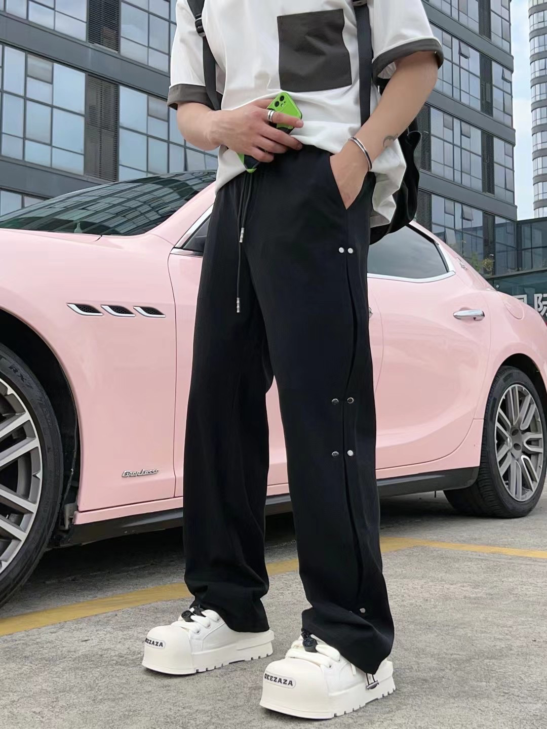 显腿长直筒裤子男2025夏季新款美式时尚宽松侧边铆钉阔腿休闲裤潮