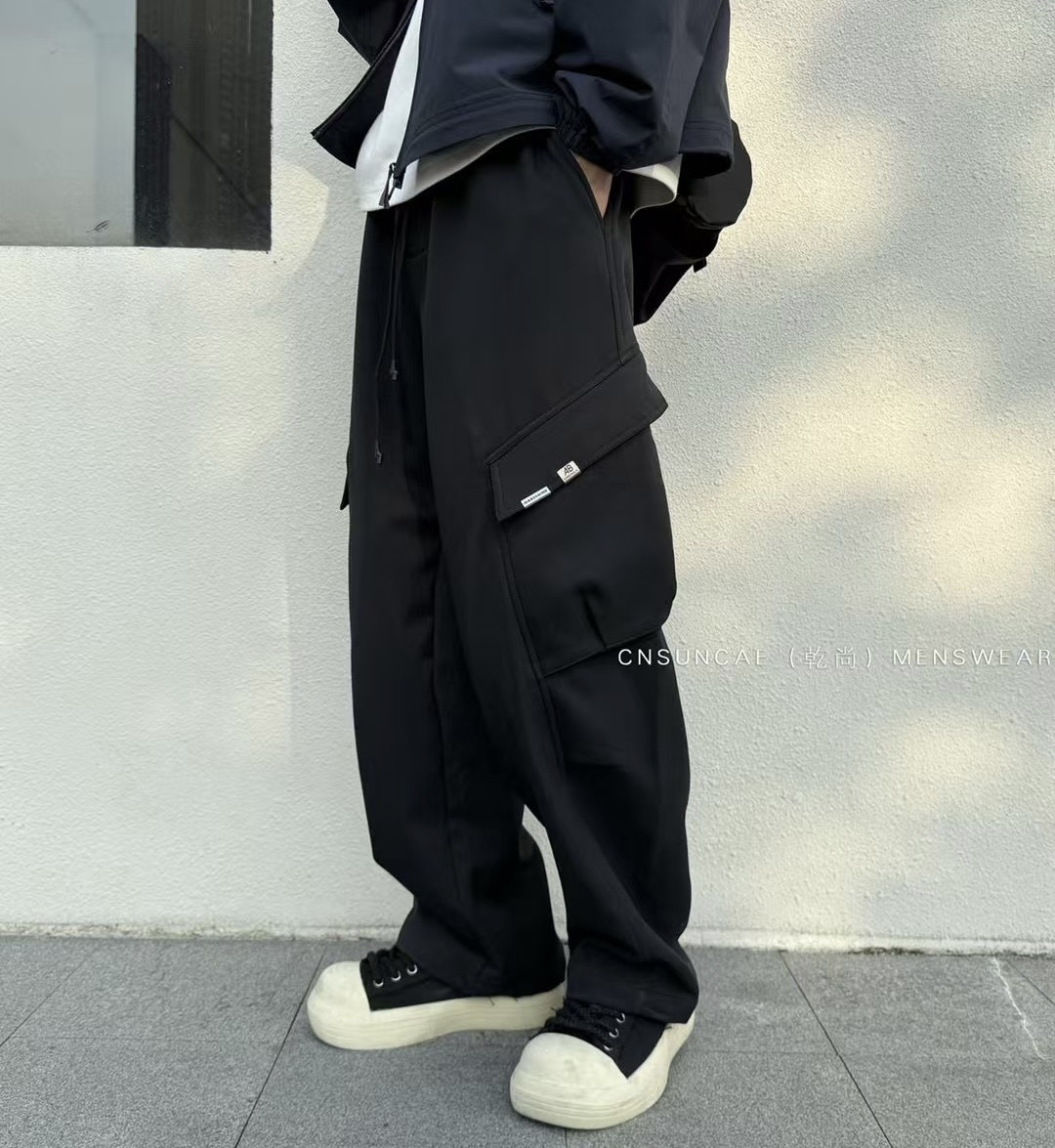 美式休闲宽松抽绳多口袋工装裤男青年百搭加绒加厚直筒裤男冬季款,男装,休闲裤,淘宝优惠券,粉丝福利购,淘宝优惠卷