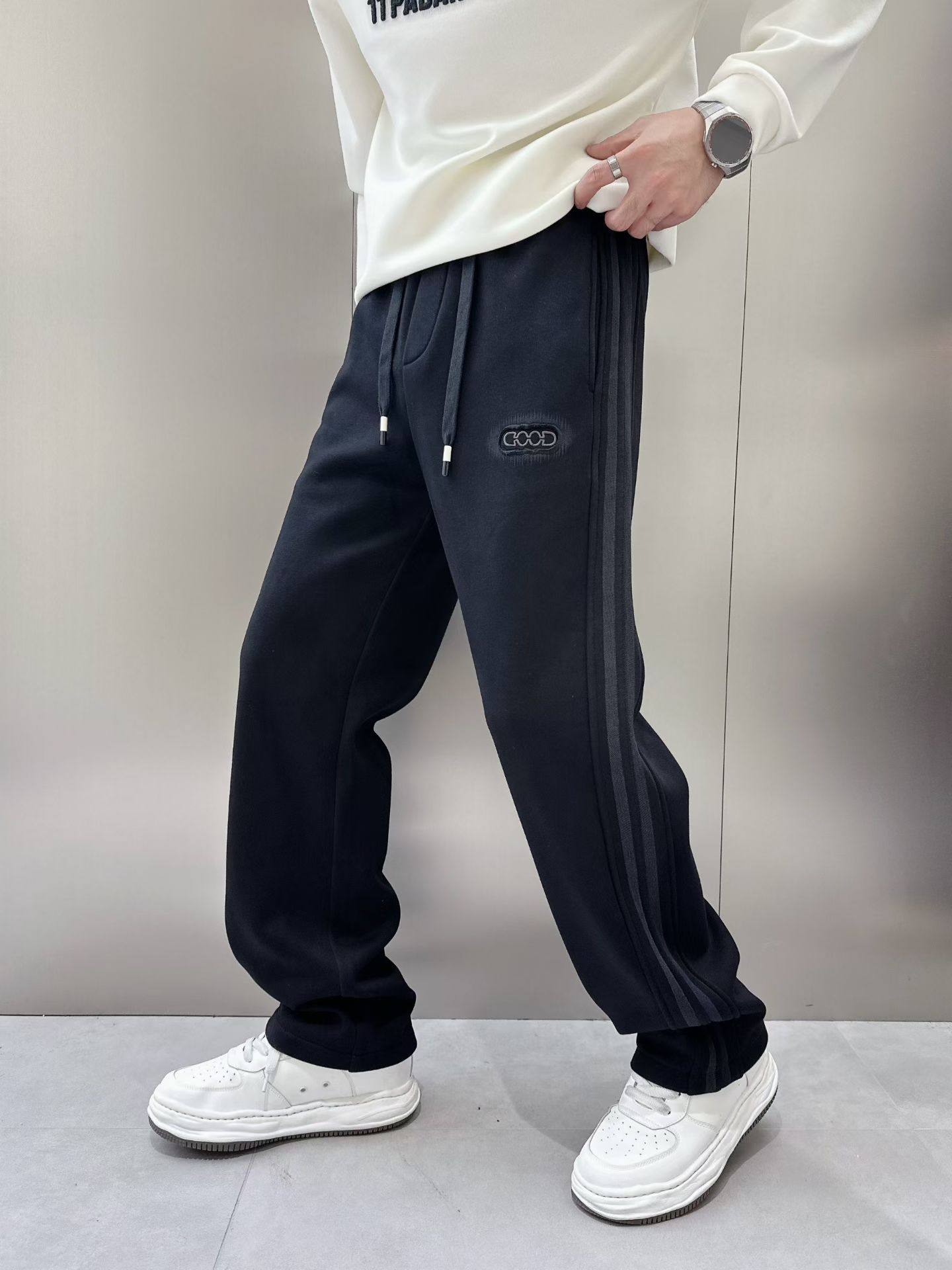 2025冬季时尚设计感阔腿裤男宽松百搭休闲裤运动通勤风加绒直筒裤,男装,休闲裤,淘宝优惠券,粉丝福利购,淘宝优惠卷