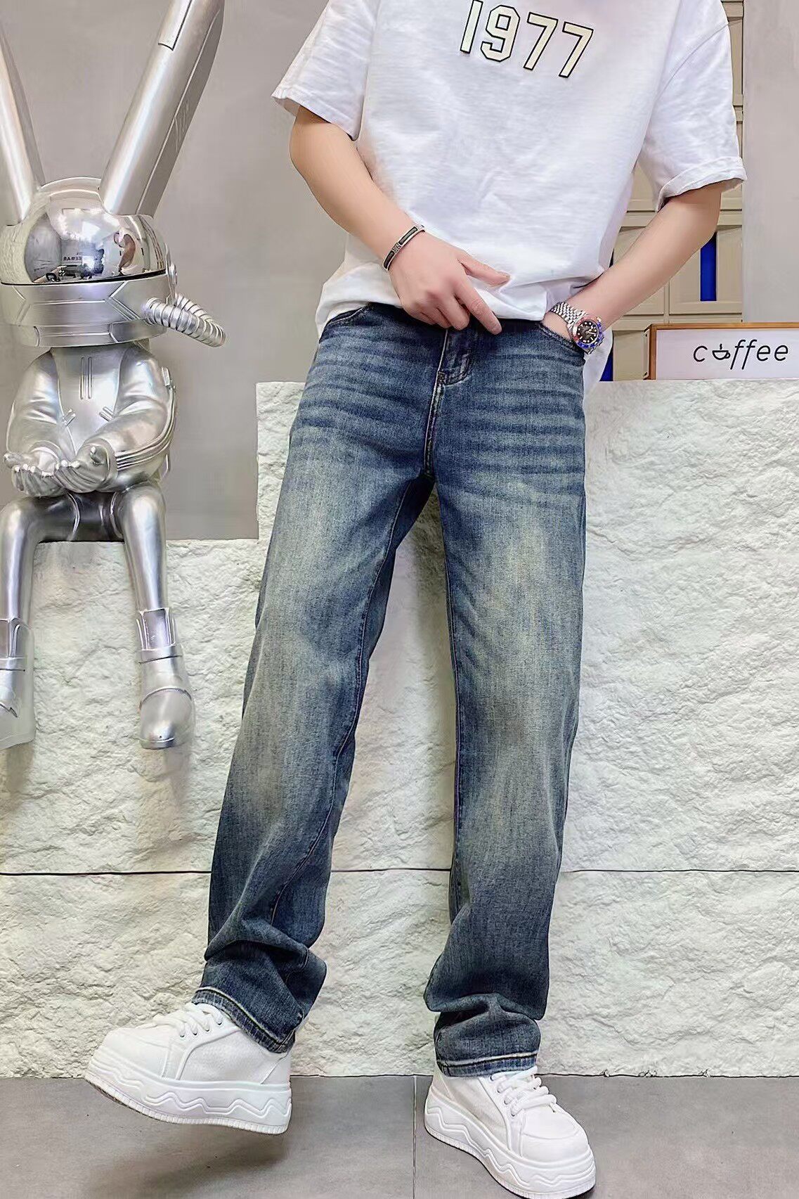 2026年夏季新款男士欧货牛仔裤时尚个性百搭韩版直通长裤潮流弹力
