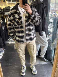 千鸟格连帽格子大学生外套男款春秋季潮牌棒球服撞色长袖时尚夹克
