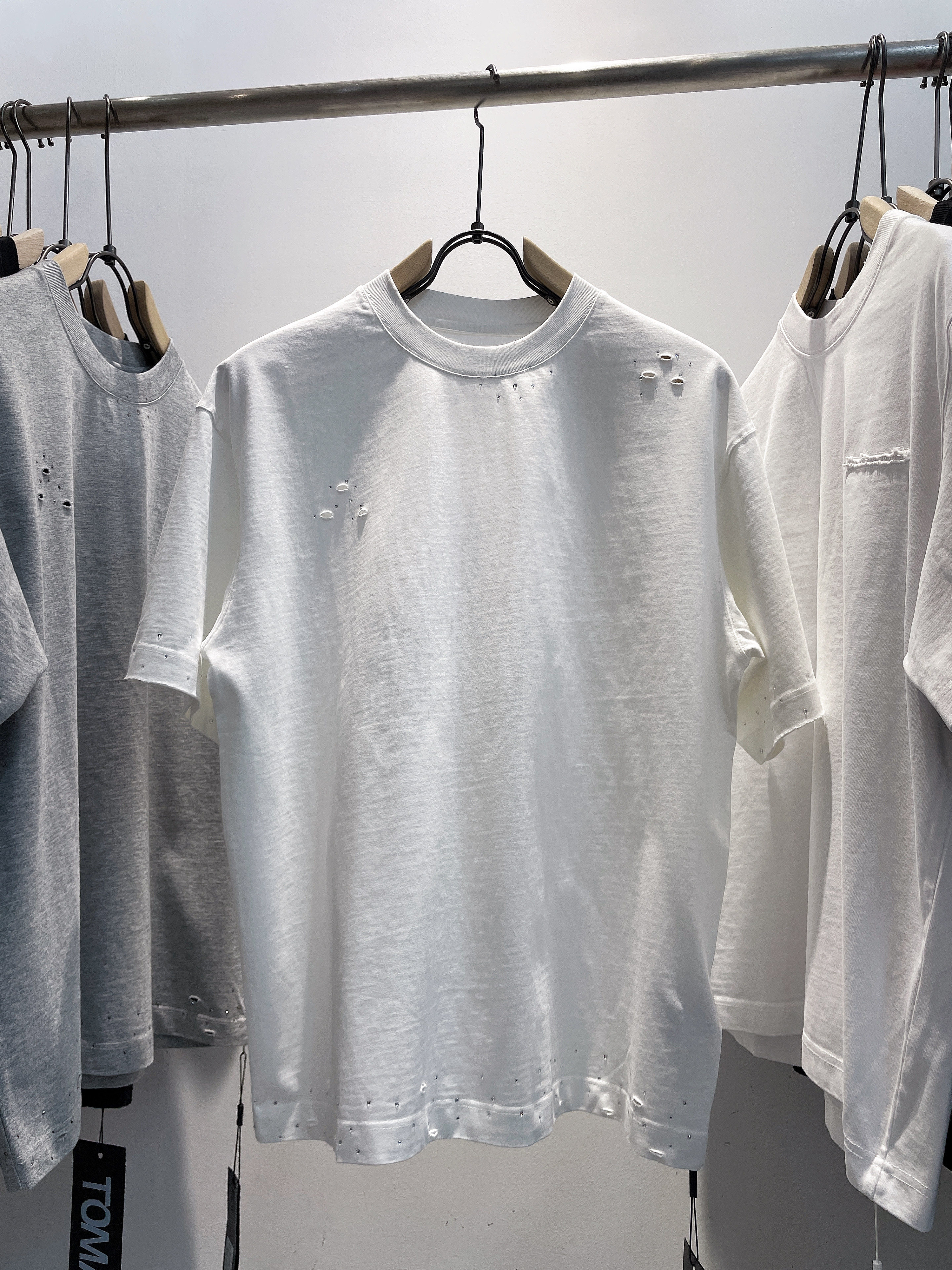 26潮牌春夏短袖T恤男ins韩版纯色高克重破洞烫钻宽松青年半袖潮t