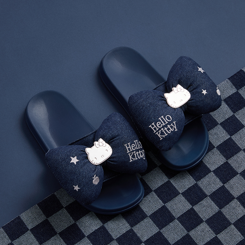Miniso/名创优品 Kitty黑白经典系列大蝴蝶结拖鞋复古洞洞鞋凉拖