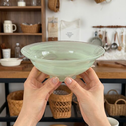 日式玻璃碗蜜瓜绿云雾草帽碗简约斗笠碗系水果沙拉酸奶碗早餐