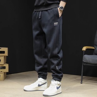 束脚卫裤 2024新款 男士 休闲黑色哈伦裤 秋冬加绒 运动裤 子大码 男冬季