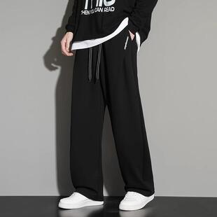 春秋季直筒阔腿裤男生加肥加大运动休闲裤子加绒大码宽松弯刀卫裤