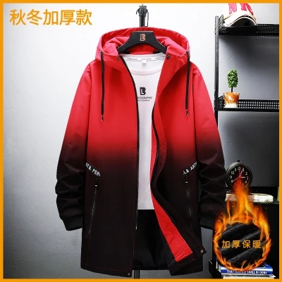 秋冬季风衣男加肥加大300斤潮流棉服红色中长款大码宽松胖子外套