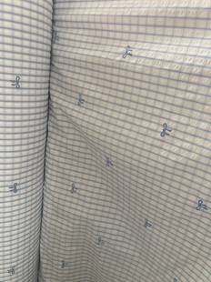 蓝白格子蝴蝶结刺绣棉布料手工diy服装面料做衣服裙子布料